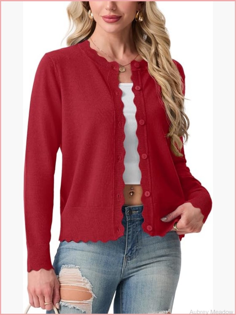 Lightweight Cardigan Crew Neck Button Down Soft Knit Dressy Sweater
